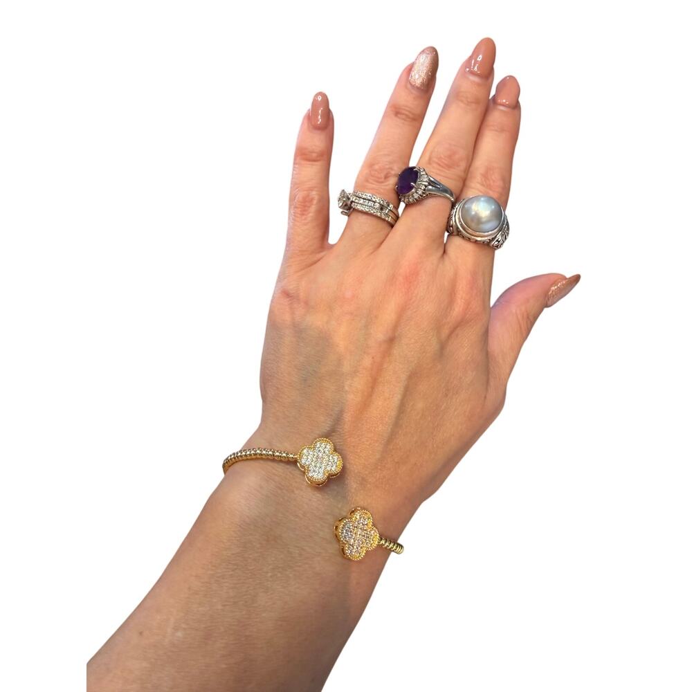 Clover Cuff* 18K gold filled*Made in Brazil*Pave Clovers*Adjustable - Picture 3 of 3